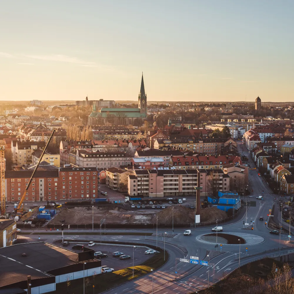 Vy över centrala Linköping med Linköpings domkyrka